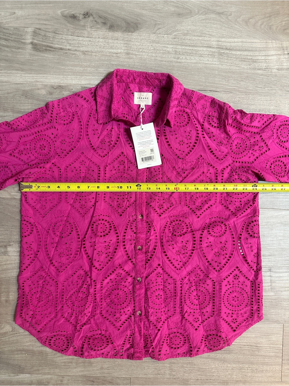 NWT SEZANE Max Magenta Pink Eyelet Long Sleeve Button-Up Shirt, US 6 / FR 38 - Picture 7 of 10